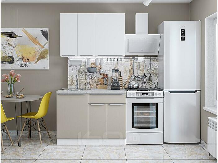 Модульный кухонный гарнитур Фьюжн-05 Silky Grey, Silky White/Белый 2140x1000x600