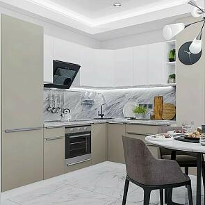 Модульный кухонный гарнитур Фьюжн-04 Silky Grey, Silky White/Белый 2140x2500/1800x600