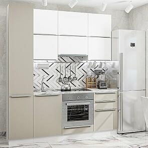 Модульный кухонный гарнитур Фьюжн-06 Silky White, Silky Grey/Белый 2340x2000x600