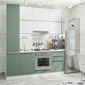 Модульный кухонный гарнитур Фьюжн-06 Silky White, Silky Mint/Белый 2340x2000x600 (Гранит белый)