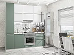 Модульный кухонный гарнитур Фьюжн-06 Silky White, Silky Mint/Белый 2340x2000x600