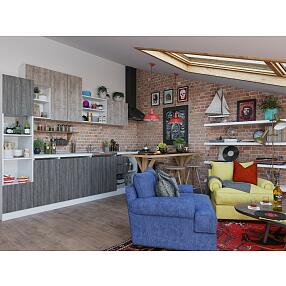 Прямая кухня Куба-02 Боб пайн/Чёрный ясень