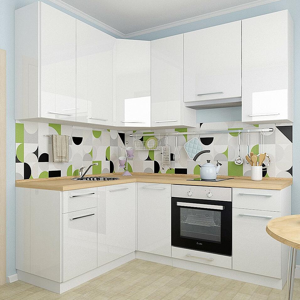 Угловая кухня Логика-04 Белый глянец кухонный гарнитур люкс 120 серый графит