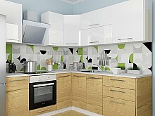 

Угловая кухня Логика-11 Белый глянец/Дуб галифакс, Дуб галифакс/белый глянец/белый
