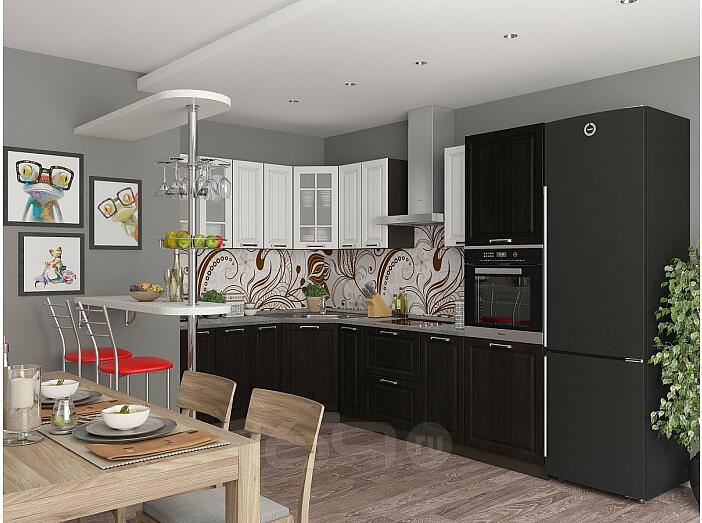 Угловая кухня Прага-03 Белое дерево/Венге Премиум