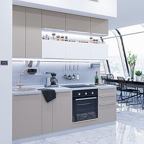 Модульный кухонный гарнитур Фьюжн-01 Silky Grey, Silky White/Белый 2340x2300x600