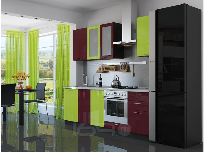 Прямая кухня Валерия-М-03 Лайм глянец/Бордовый глянец