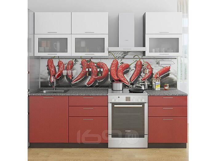 Прямая кухня Валерия-М-01 Белый металлик/Гранатовый металлик