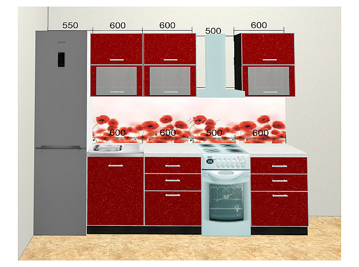 Прямая кухня Валерия-М-01 Гранатовый металлик