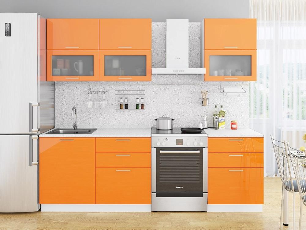 Прямая кухня Валерия-М-01 Оранжевый глянец Браво, цвет белый