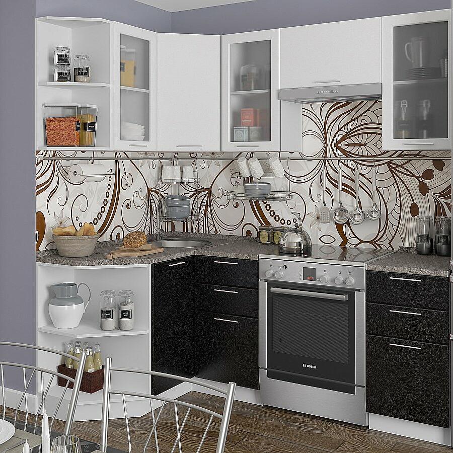 Угловая кухня Валерия-М-05 Белый металлик/Черный металлик