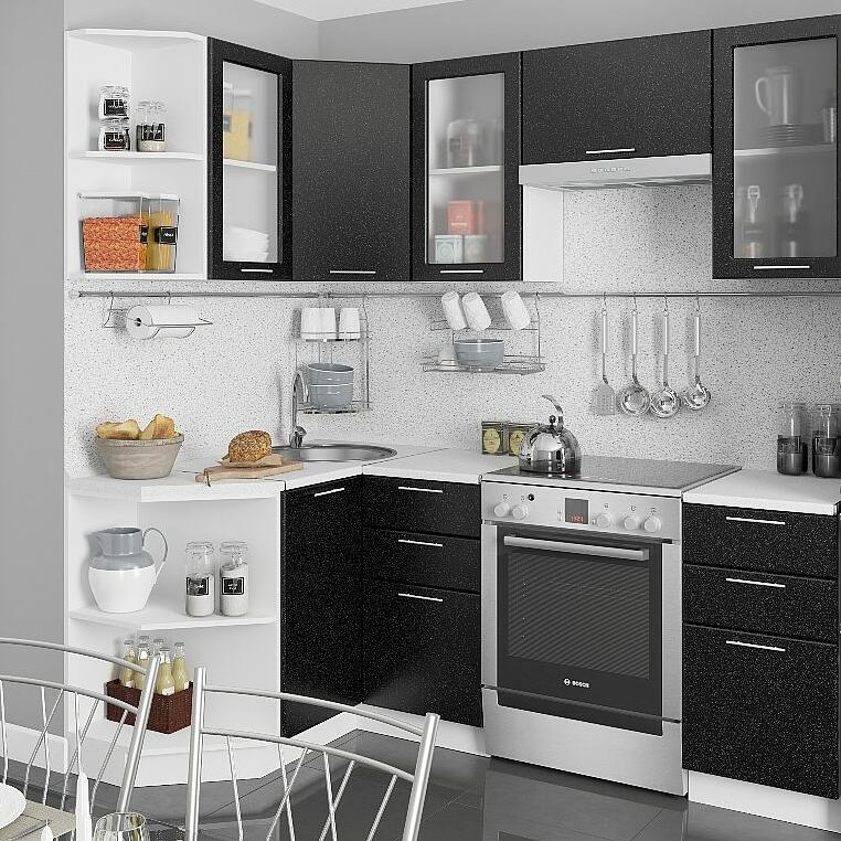 Угловая кухня Валерия-М-06 Черный металлик угловая кухонная подставка для тарелок юнитрейд орел