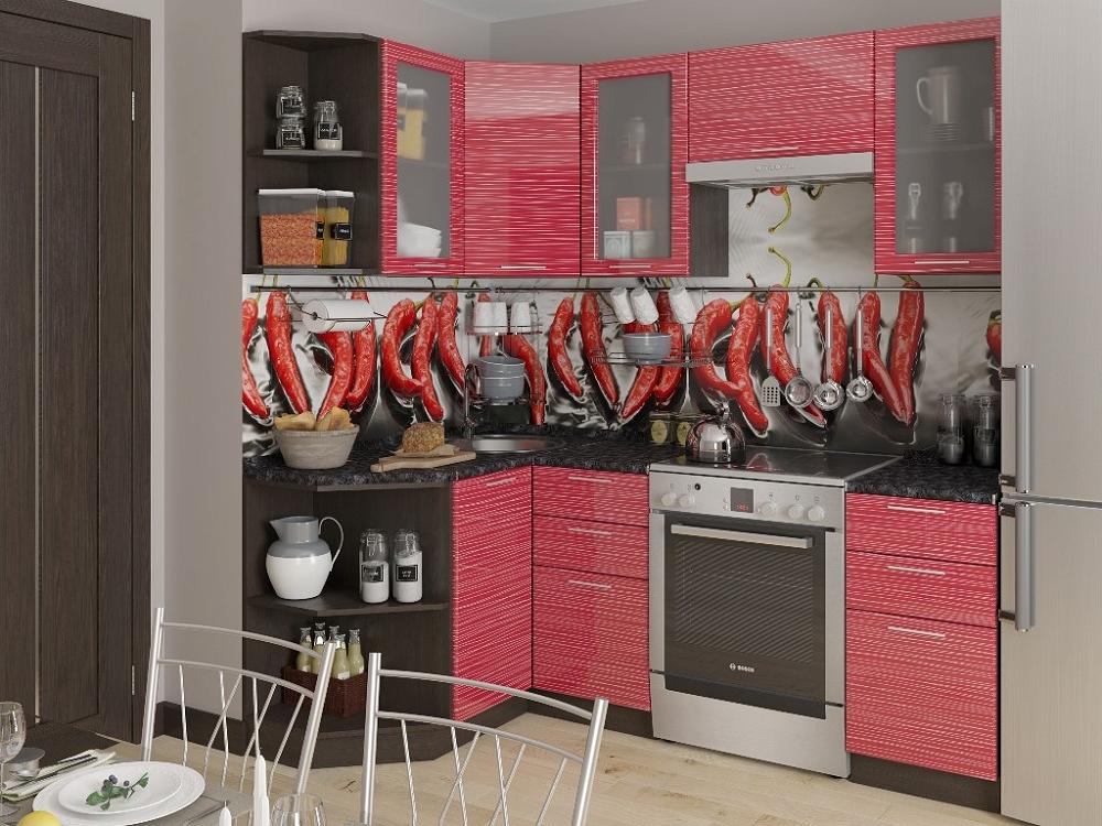 Угловая кухня Валерия-М-05 Красный глянец страйп Браво, цвет антарес