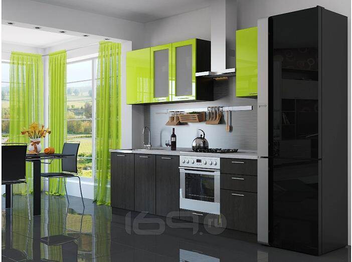 Прямая кухня Валерия-М-03 Лайм глянец/Венге