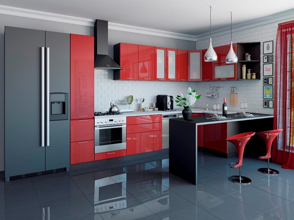 Угловая кухня Валерия-М-04 Гранатовый металлик Браво, цвет антарес