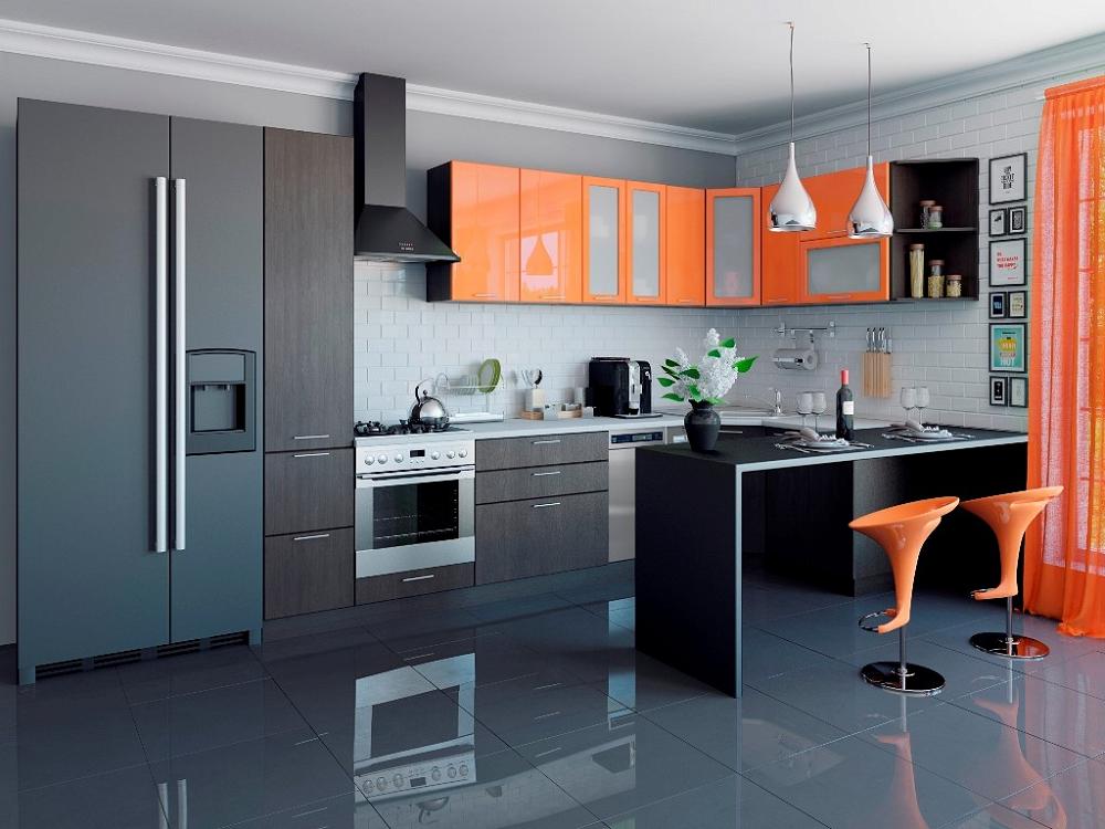 Угловая кухня Валерия-М-04 Оранжевый глянец/Венге Браво, цвет антарес