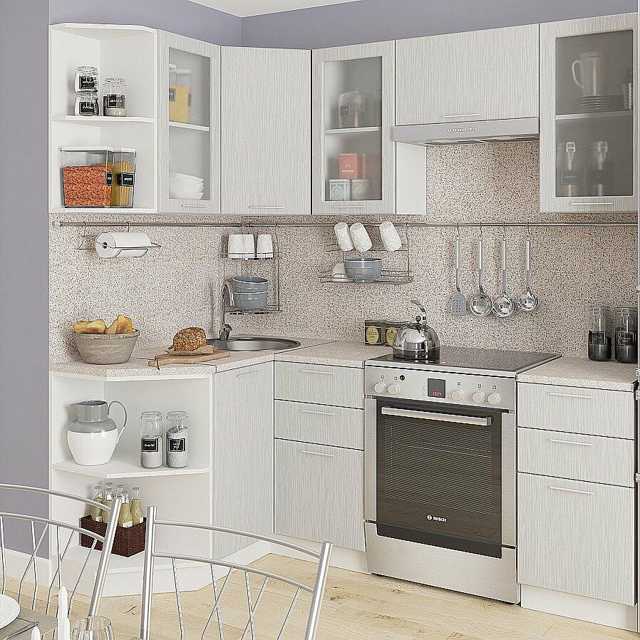 Угловая кухня Валерия-М-04 Серый металлик дождь светлый Белый 2140*1300/2000*600