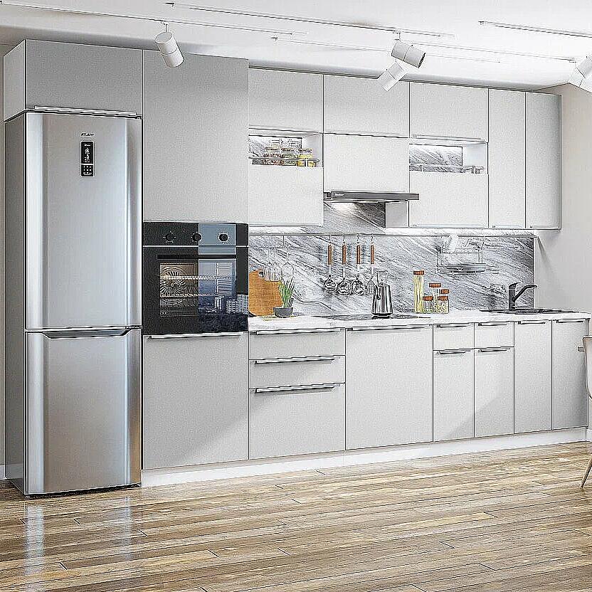 

Кухня Фьюжн-01 Silky Light Grey/Белый 2340*3600*600