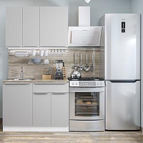 Модульный кухонный гарнитур Фьюжн-05 Silky Light Grey/Белый 2140x1100x600
