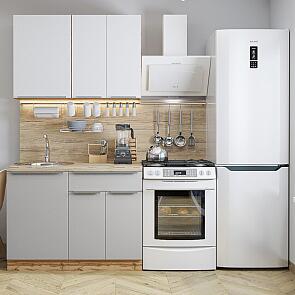 Модульный кухонный гарнитур Фьюжн-05 Silky Light Grey, Silky White/Дуб Вотан 2140x1100x600