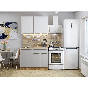 Модульный кухонный гарнитур Фьюжн-05 Silky Light Grey, Silky White/Дуб Вотан 2140x1100x600