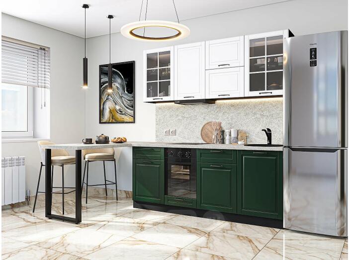 Кухня прямая Дублин-03 Special White/Special Green/Graphite 2140*1950*600