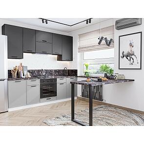 Модульный кухонный гарнитур Фрейм-05 Grey Silk, Stormy Silk/Graphite/Белый 2340x2400x600
