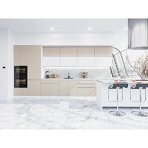 Модульный кухонный гарнитур Фьюжн-02 Silky White, Cream Silk/Белый 2140x4400x600
