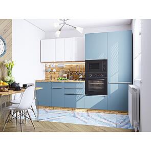 Модульный кухонный гарнитур Фьюжн-07 Silky Blue, Silky White/Дуб Вотан 2140x2700x600