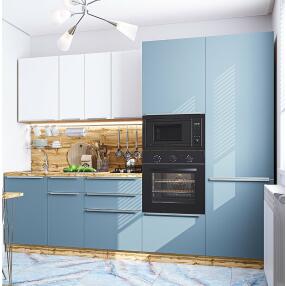 Кухня прямая Фьюжн-07 Silky White/Silky Blue/Дуб Вотан 2140*2700*600
