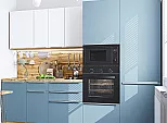 Модульный кухонный гарнитур Фьюжн-07 Silky Blue, Silky White/Дуб Вотан 2140x2700x600