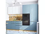 Модульный кухонный гарнитур Фьюжн-07 Silky Blue, Silky White/Дуб Вотан 2140x2700x600