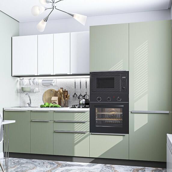 Кухня прямая Фьюжн-07 Silky White/Silky Mint/Graphite 2140*2700*600