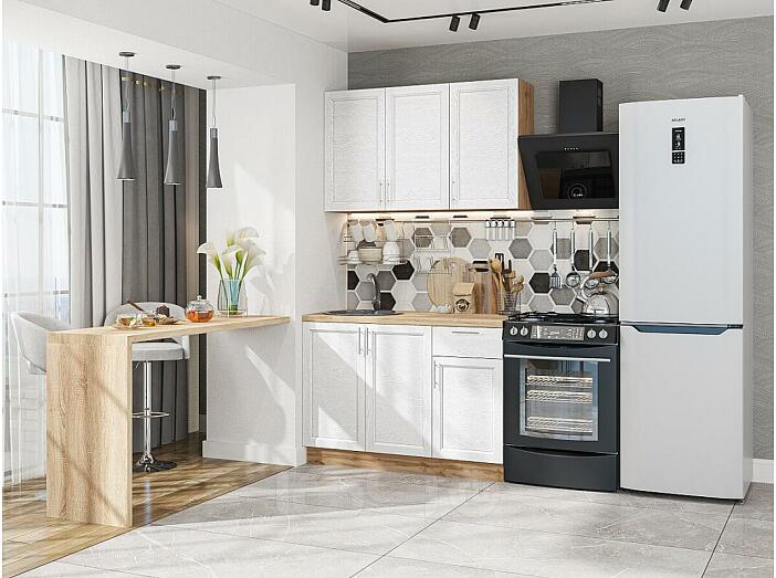 Модульный кухонный гарнитур Сканди-05 White Softwood/Дуб Вотан 2140x1200x600
