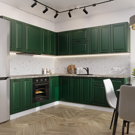 Кухня угловая Дублин-02 Special Green/Белый 2140*2200/2400*600