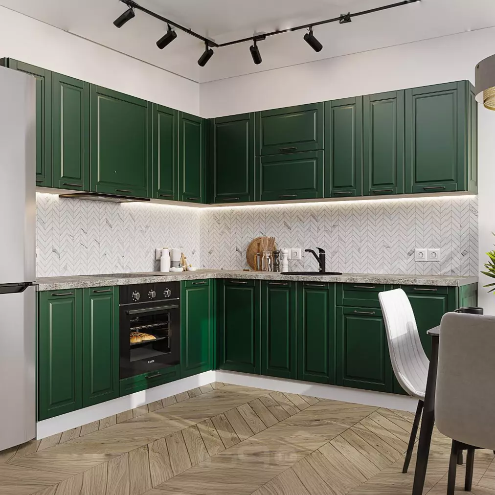 Кухня угловая Дублин-02 Special Green/Белый 2140*2200/2400*600
