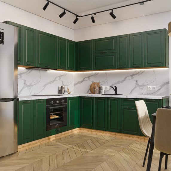 Кухня угловая Дублин-02 Special Green/Дуб Вотан 2140*2200/2400*600