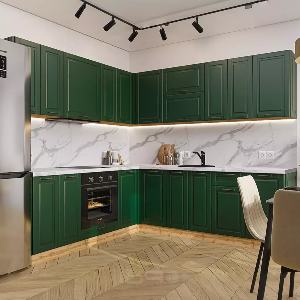 Кухня угловая Дублин-02 Special Green/Дуб Вотан 2140*2200/2400*600