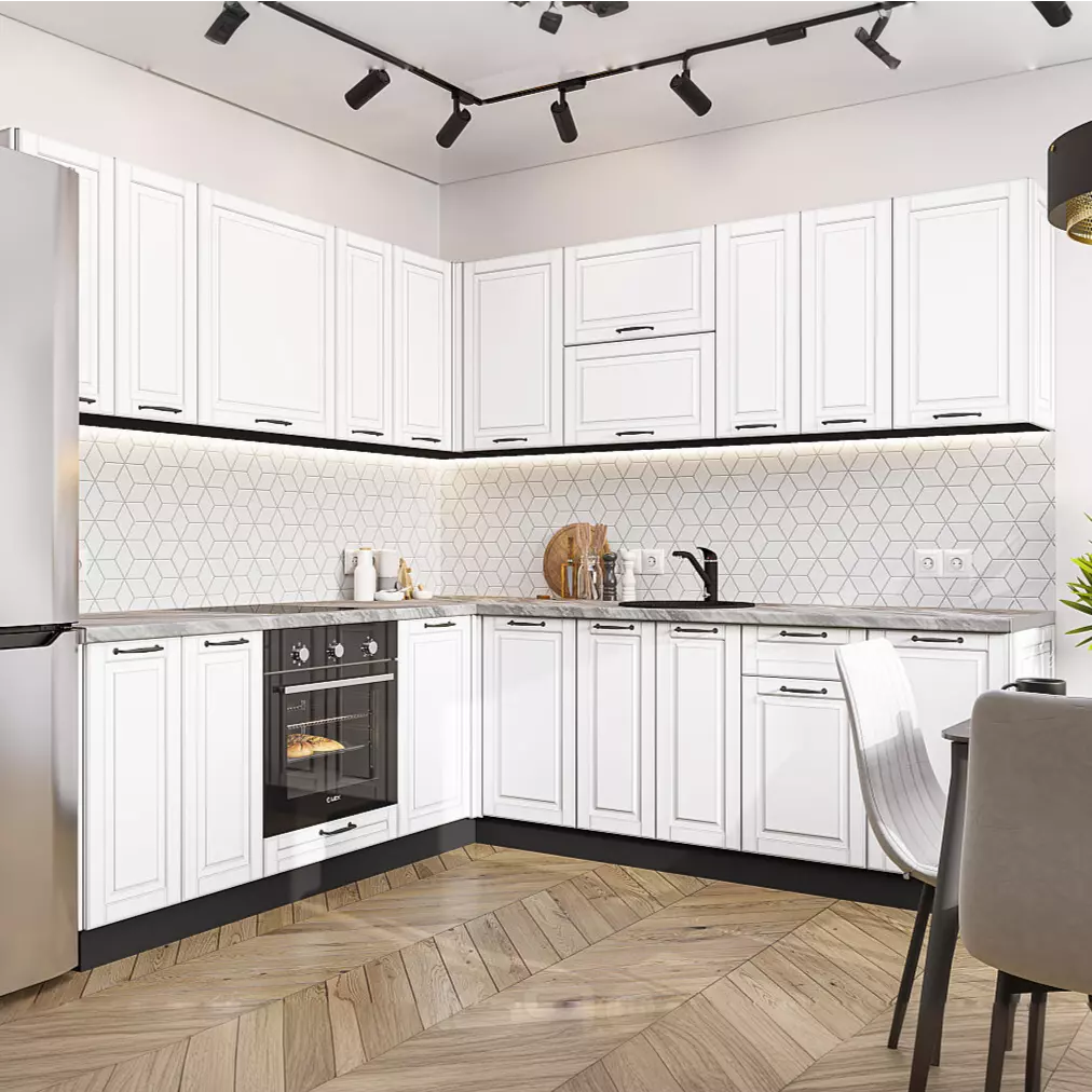 Кухня угловая Дублин-02 Special White/Graphite 2140*2200/2400*600