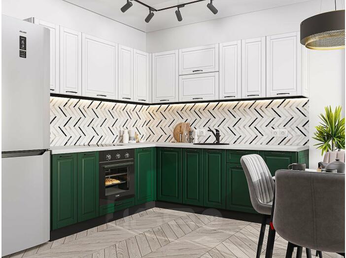 Кухня угловая Дублин-02 Special White/Special Green/Graphite 2140*2200/2400*600