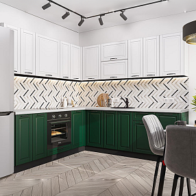 Кухня угловая Дублин-02 Special White/Special Green/Graphite 2140*2200/2400*600