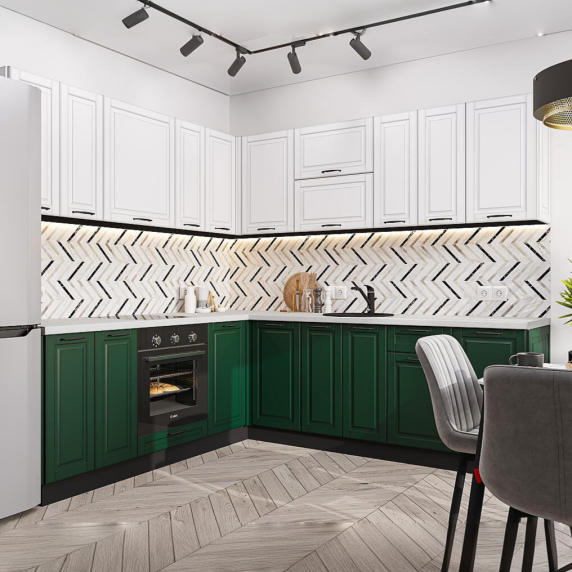 Кухня угловая Дублин-02 Special White/Special Green/Graphite 2140*2200/2400*600