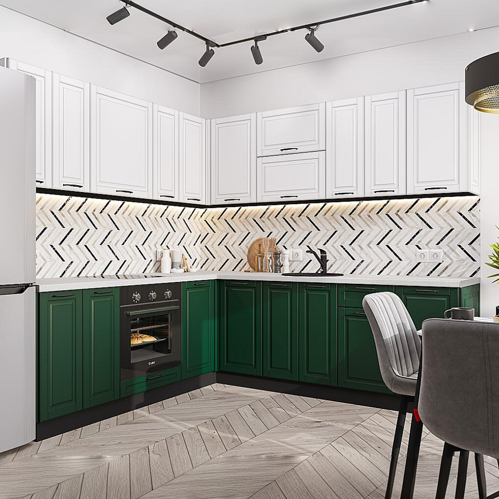 Кухня угловая Дублин-02 Special WhiteSpecial GreenGraphite 214022002400600 144238₽