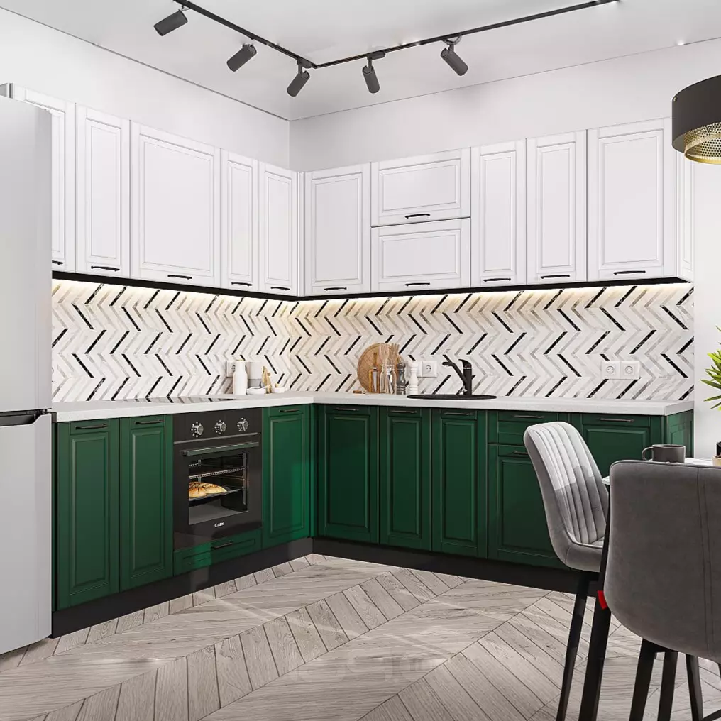 Кухня угловая Дублин-02 Special White/Special Green/Graphite 2140*2200/2400*600