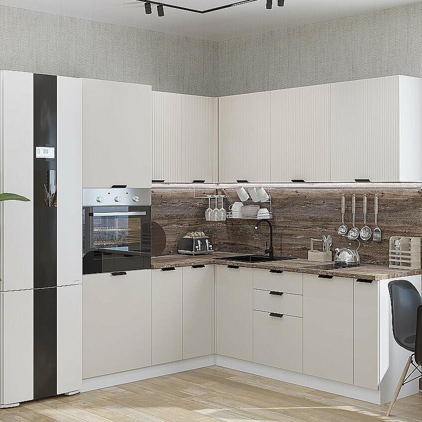 

Кухня угловая Евро Лайн-04 Агат/Белый 2140*1800/2150*600