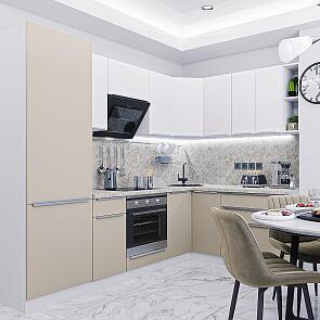 Модульный кухонный гарнитур Фьюжн-04 Cream Silk, Silky White/Белый 2140x2500x600