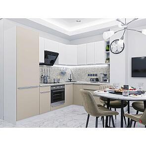 Модульный кухонный гарнитур Фьюжн-04 Cream Silk, Silky White/Белый 2140x2500x600