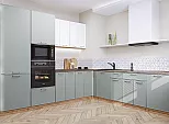 Модульный кухонный гарнитур Квадро-02 Аквамарин, Белый/Дуб Вотан 2140x2400/2150x600