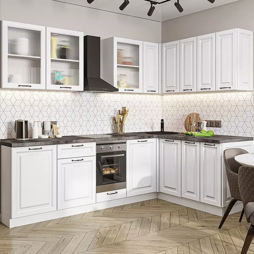 Кухня угловая Ницца Royal-02 Blanco/Белый 2140*2550/1600*600