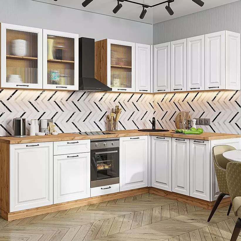 Кухня угловая Ницца Royal-02 Blanco/Дуб Вотан 2140*2550/1600*600